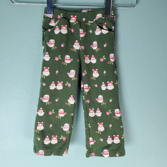 Gymboree Cozy Owl Toddler Girl Green Flower Pull On Pants Size 12-18M - Picture 1 of 5